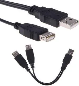 Jimier Cable USB 2.0 A Male to Dual Data USB 2.0 A Female + Power Cable USB 2.0 A Female Extension Cable 20cm