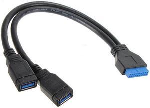 Jimier Cable 2 ports USB 3.0 Female to Motherboard 20pin Header cable for front panel 20cm