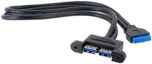 Jimier Cable Dual Port USB 3.0 Female Panel Type to Motherboard 20Pin Header cable 50cm