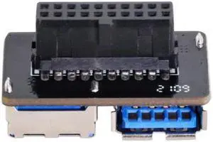 Jimier Cable Dual USB 3.0 A Type Female to Motherboard 20/19 Pin Box Header Slot Adapter PCBA Flat Type
