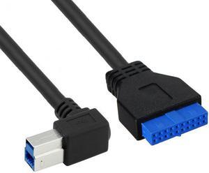 CYSM 90 Degree Left angled USB 3.0 B Type Male to 3.0 Motherboard 19pin Header Cable 50cm