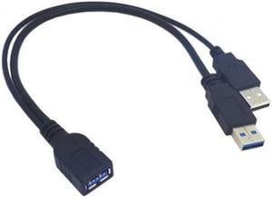 Shenzhong Black USB 3.0 Female to Dual USB Male Extra Power Data Y Extension Cable for 2.5" Mobile Hard Disk