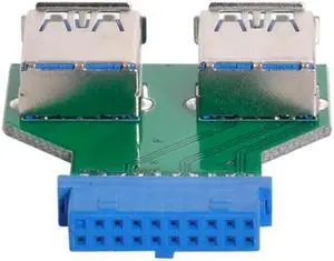 Xiwai Cable Dual USB 3.0 A Type Female to Motherboard 20/19 Pin Box Header Slot Adapter PCBA