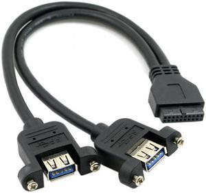 Chenyang Cable USB 3.0 Dual Ports A Female Screw Mount Type to Motherboard 20pin Header cable Black