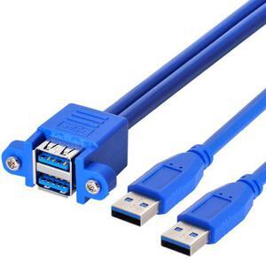 CYSM Combo Dual USB 3.0 Male to Stackable Female Extension Cable 50cm with Screw Panel Mount Holes