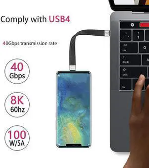 CYSM Type-C USB-C Male to Male USB4 40Gbps 100W 8K Flat Slim FPC Data Cable for Laptop & Phone 13cm