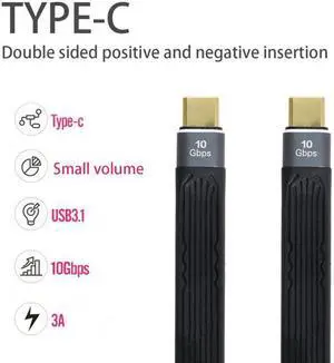 CYSM Type-C USB-C Male to Male USB 3.1 10Gbps Flat Slim FPC Data Cable for Laptop & Phone 13cm