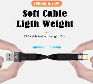 Xiwai Cable 10Gbps USB 3.1 Type C Male Host to USB3.0 Type A Male Flat Slim FPC Data Cable for Laptop & Phone
