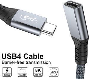 KAIBOXIXI USB4 Extension Cable Male to Female 40Gbps with 100W Charging and 8K@60Hz Compatible with Thunderbolt3/4
