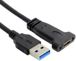 CYSM USB-C USB 3.1 Type C Female to USB 3.0 A Male Data Cable 20cm with Panel Mount Screw Hole