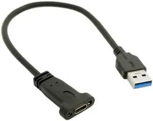 KAIBOXIXI USB-C USB 3.1 Type C Female to USB 3.0 A Male Data Cable 20cm with Panel Mount Screw Hole