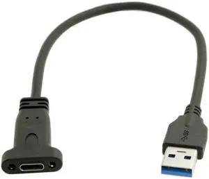 Xiwai Cable USB-C USB 3.1 Type C Female to USB 3.0 A Male Data Cable 20cm with Panel Mount Screw Hole