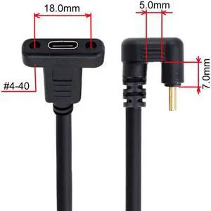KAIBOXIXI 180 Degree Opposite U Shape Back Angled USB-C USB 3.1 Type C Male to Female Extension Data Cable 30cm