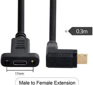 Jimier Cable 90 Degree Up & Down Angled USB-C USB 3.1 Type C Male to Female Extension Data Cable 30cm