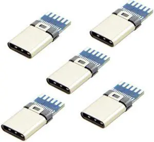 Jimier Cable 5set DIY 24pin USB 3.1 Type C USB-C Male Plug Connector SMT type with 3.5mm SR and Housing Cover