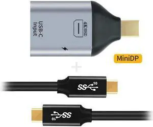 Jimier Cable 100W 10Gbps Cable & USB-C Type C Female Source to Mini Displayport DP Sink HDTV & PD Power Adapter 4K 60hz 1080p for Phone & Laptop