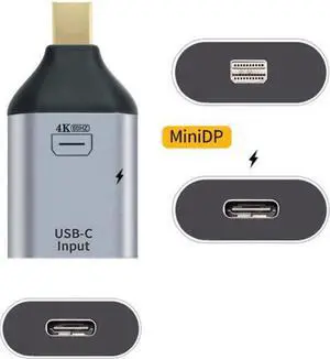 KAIBOXIXI 100W 10Gbps Cable & USB-C Type C Female Source to Mini Displayport DP Sink HDTV & PD Power Adapter 4K 60hz 1080p for Phone & Laptop