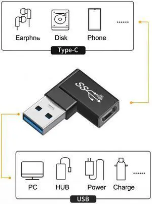 KAIBOXIXI 3pcs/lot Angled 90 Degree USB 3.1 Type C Male Female to USB3.0 Type A Female OTG Data 10Gbps Adapter