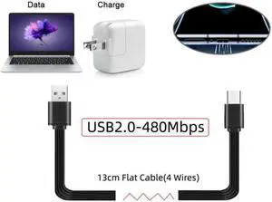 KAIBOXIXI 3pcs/lot 13cm USB 2.0 Type-A Male to USB-C Type-C Male Angled Data Flat Slim FPC Cable for FPV & Disk & Phone