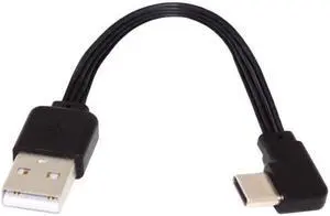 Jimier Cable 13cm USB 2.0 Type-A Male to USB-C Type-C Left Right Angled 90 Degree Data Flat Slim FPC Cable for FPV & Disk & Phone
