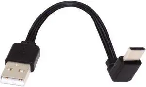 Jimier Cable 13cm USB 2.0 Type-A Male to USB-C Type-C Up Down Angled 90 Degree Data Flat Slim FPC Cable for FPV & Disk & Phone