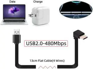 KAIBOXIXI 13cm USB 2.0 Type-A Male to USB-C Type-C Up Down Angled 90 Degree Data Flat Slim FPC Cable for FPV & Disk & Phone