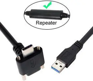 Jimier Cable 8.0M Down Up Angled USB 3.1 Type-C Dual Screw Locking to USB3.0 Data GL3523 Repeater Cable 90 Degree for Camera Oculus Quest Link