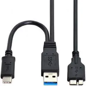 Jimier Cable Combo USB-C USB 3.1 Type-C & USB3.0 Type-A Host to Micro USB 3.0 Target Data Cable for Disk