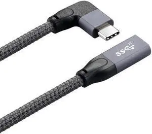 CYSM Left Right Angled USB-C USB 3.1 Type C Male to Female Extension Data Cable with Sleeve for Laptop