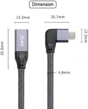 KAIBOXIXI Left Right Angled USB-C USB 3.1 Type C Male to Female Extension Data Cable with Sleeve for Laptop
