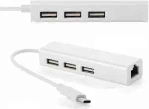 Jimier Cable USB 3.1 Type C USB-C Multiple 3 Ports Hub with Ethernet Network LAN Adapter For Mac & Laptop