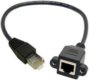 Jimier Cable 30cm 8P8C FTP STP UTP Cat 5e Male to Female Lan Ethernet Network Extension Cable with Panel Mount Holes
