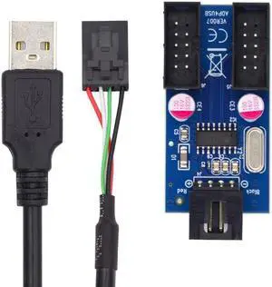 Xiwai USB 2.0 Type-A Male 1 to 2 Female Motherboard 9pin Header Extension HUB Connector Adapter Port Multilier