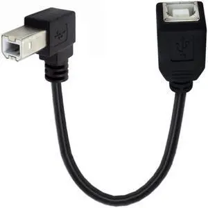 Cablecc USB 2.0 B Type Male to Female Extension Cable Down Angled 90 Degree 20cm for Printer Scanner Disk