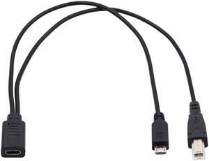 Cablecc Type-C USB-C Female to USB2.0 Standard Type-B & Micro USB Male Splitter Extension Charge Cable