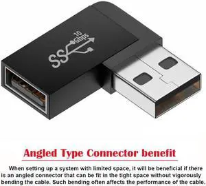Jimier 10Gbps USB3.0 Male to Female Extension Power Data Video Adapter 90 Degree Left Angled Type