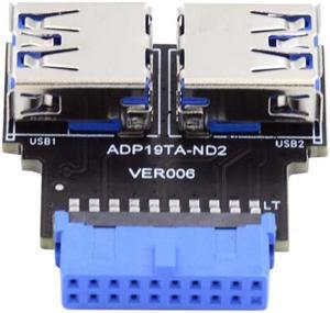 Cablecc Dual USB 3.0 A Type Female to Motherboard 20/19 Pin Box Header Slot Adapter 5Gbps Horizontal Type PCBA