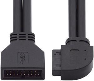 Cablecc Right Angled USB 3.0 20Pin 19Pin Male to Female Extension 5Gbps Cable 90 Degree for Motherboard Mainboard