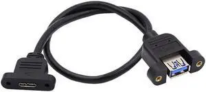 Jimier Type-A USB 3.0 Female to Micro 3.0 Type-B Female Screw Mount Type Extension Cable 5Gbps