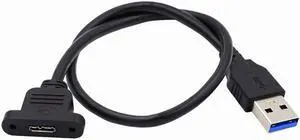 HKCY Type-A USB 3.0 Male to Micro 3.0 Type-B Female Screw Mount Type Extension Cable 5Gbps