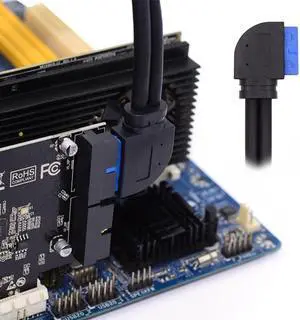 Cablecc Left Angled 19/20Pin Header to USB 3.0 Dual Ports Female Screw Mount Type Cable 90 Degree 5Gbps