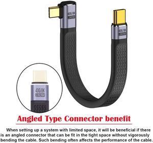 Cablecc Right Angled 240W Type-C USB-C Male to Male USB4 40Gbps 100W 8K Flat Slim FPC Data Cable for Laptop Phone 13cm