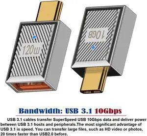 Cablecc USB-C USB 3.1 Type C Male to USB 3.0 A Female 10Gbps OTG Data 120W Power Adapter Alloy Shell Mecha Cyberpunk Style