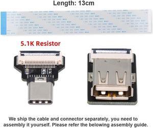 Jimier OTG USB-C Type-C Male Host to USB 2.0 Type-A Female Target Data Flat Slim FPC Cable 13cm for FPV Disk Phone Laptop