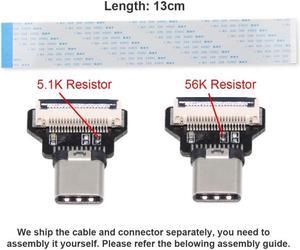 Jimier OTG USB-C Type-C Male Host to Type-C Male Target Data Flat Slim FPC Cable 13cm for FPV Disk Phone Laptop