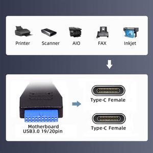 HKCY USB3.0 Motherboard 19/20Pin to USB-C Type-C Dual Ports Female PCI-E Back Panel 5Gbps Cable