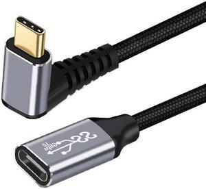 HKCY 0.5M Up Down Angled USB-C USB 3.1 Type C Male to Female Extension Data Cable 10Gbps 100W with Sleeve for Laptop