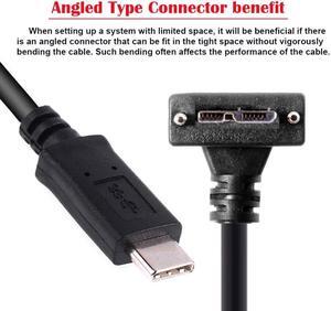 HKCY 5Gbps USB-C Type-C Host to Micro USB3.0 Screw Mount 90 Degree Down Angled for Industrial Camera Storage