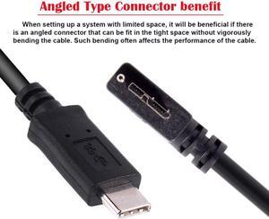 HKCY 5Gbps USB-C Type-C Host to Micro USB3.0 Screw Mount 90 Degree Left Angled for Industrial Camera Storage
