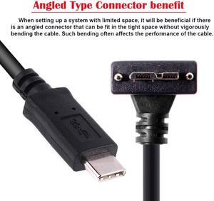 HKCY 5Gbps USB-C Type-C Host to Micro USB3.0 Screw Mount 90 Degree Up Angled for Industrial Camera Storage